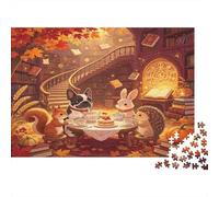 Animaux de la Forêt Goûter Puzzle 1000 Pièces Papier pour Adultes Bibliothèque de Contes dAutomne Détente Cadeau Famille 52x38cm/1000pcs