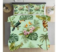 Animaux de la Forêt Housse de Couette 140x200 cm, Toucan Singe Plante Jungle Tropical Parure de Lit 1 Personne Literie Microfibre Linge de Lit avec Fermeture Éclair et 1 Taies d'oreiller 65x65 cm