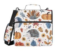 Animaux de la jungle, hérisson, citrouille, fleurs sauvages, 3,8 cm, 3 anneaux, sac à fermeture éclair avec poignée et bandoulière amovible, plusieurs poches, organiseur de fournitures scolaires pour
