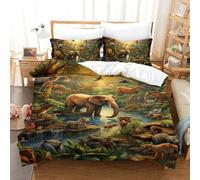 Animaux de la jungle Impression 3D Housse De Couette DécoSourisif Housse Couette Antibactérien Housse De Couettes 3 Pièces Avec Taies D'oreiller Housse De Literie Pour Enfants Single（140x200cm）