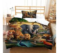 Animaux de la jungle Impression 3D Housse De Couette DécoSourisif Housse Couette Antibactérien Housse De Couettes 2 Pièces Avec Taies D'oreiller Housse De Literie Pour Enfants Single（135x200cm）