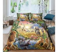 Animaux de la savane africaine Microfibre Parure De Lit Housse De Couette,1 Et 2 Personnes Lit 135/200/220,2/3 Pièces Housse De Couette/Taies D'oreiller/Drap Pour Enfants Adultes double（200x200cm）