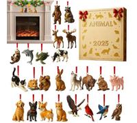 Animaux de Noël de l'Avent 2025 | Décoration acrylique 2D 24 jours | Ornement festif Calendrier compte à rebours - Pour porte d'entrée, bureau, couronne d'escalier, rebord de fenêtre, manteau de