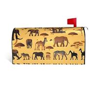 Animaux des prairies africaines. C'est une housse de boîte aux lettres en tissu imperméable avec une impression sur un côté et une ouverture incurvée sur un côté.