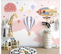 Animaux Dessinés À La Main Dans Un Vaisseau Spatial Et Une Montgolfière Papier Peint 3D Installation Facile Intissé Tapisserie Bureau Salon Canapé Chambre Décoration Murale-350cm×256cm