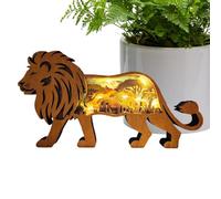 Animaux en bois à sculpter - Lampe à LED pour sculpture d'animaux en bois, statues de lions avec lumières | Décoration de la maison excavée multicouche pour une utilisation intérieure, une chambre à