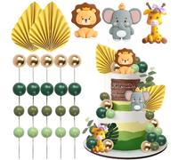 Animaux Gâteau Décoration, 25 Pièces Jungle Topper de Gâteau Boule, Boules de gâteau, Decor Gateau Animaux la forêt, pour Décoration de Fête D'anniversaire, Deco Baby Shower (B)
