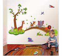 Animaux heureux Grand XXL Lion Âne l'éléphant Toucan Girafe lapin Crocodile Hippopotame Arbre Prairie Papiers peints art déco. Accueil Décoration murale Décoration Autocollant Décalcomanies