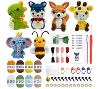 Animaux Kit de Crochet 6 Pièces pour Débutants, Kit Crochet Débutant Complet avec Didacticiels Vidéo en Anglais, Superbe Cadeau d'Anniversaire, Cadeau de Vacances, Cadeaux pour Enfants