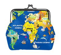 Animaux MAPE of The World Coin Purse Kiss Lock Change Purse Vintage Trinkets Pouch