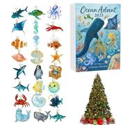 Animaux marins 2025 - Ensemble de décorations de Noël en acrylique 2D | Présentoir décoratif d'apprentissage des vacances avec vingt-quatre pièces de créatures marines pour tout-petits, adolescents