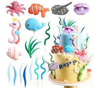 Animaux Marins Decoration Gateau 16 pièces Cake Toppers Animaux Océan avec Baleine,Hippocampe, Pieuvre Décor de Fête Pour Anniversaire et Thème Plage