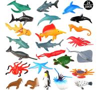 Animaux Marins, Pack 24 Ensemble Jouet Animaux en Plastique Cynil Min Assortis, Jouets Réalistes Vie sous La Mer Figurine Bain Jouets pour Enfant Eductif Fête Gâteau