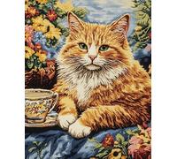 Animaux mignons Latch Hook Rug Kits for Adults Beginners,Chat orange de compagnie,DIY with Printed Canvas Crochet Yarn Handmade Embroidery Crafts Crochet for Home Decoration,90x120cm