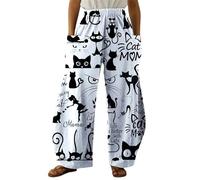 Animaux Mignons Vache des Highlands Chat Imprimé 3D Pantalon Large Femme Taille Haute Décontracté Coupe Ample Pantalon Bohème