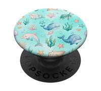 Animaux océaniques Mignons Poisson, Baleine, Dauphin, Tortue, Art PopSockets PopGrip Adhésif