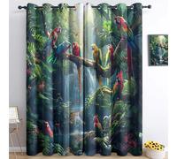 Animaux Perroquet & Forêt Rideau Occultant Isolation Thermique Rideau, 100% Polyester Rideaux Isolants, Rideau Intérieur à 0eillets Moderne Chambre, pour Salon & Pièce 110L X 215H cm (2 Panneaux)