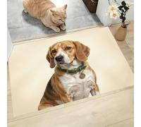 Animaux Portraits Tapis Salon 50x80cm, Beagle Collier Tapis Lavable en Machine, Doux Poil Ras Antidérapant Rug pour Salle à Manger, Chambre d'enfant, Cuisine, Chambre Adulte, Kaki