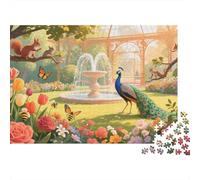 Animaux Puzzle 1000 Pièces Paon près de la Fontaine - Écureuil dans l'arbre, pour Garçons Filles Relax Jeux Classique Cadeaux en Bois Décor À La Maison 1000pcs (75x50cm)