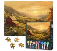 Animaux Puzzles 1000 Pièces, Puzzle de Ferme Américaine Adulte, Grange Rouge 1000 Pièces Puzzles pour Adultes, 70x50cm Puzzle Impossible Jeu d'adresse pour Toute la Famille