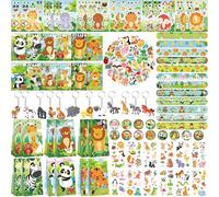 Animaux sauvages, faveurs de fête, jungle, safari, décorations d'anniversaire, cadeaux d'animaux, porte-clés, mini bloc-notes autocollants, bracelets pour fête animale, enfants, garçons et filles