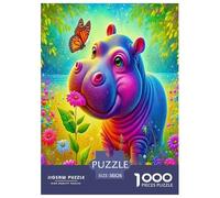 Animaux Sauvages hippopotames Puzzle 1000 Pieces Cadeau Unique Cartoon Couleur Jeu Éducatif Défi Jouet À De Qualité Supérieure Peinture Art pour Adultes Enfants 38x26cm/1000pcs