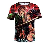 Anime 3D Imprimé Tanjiro Chemise à Manches Courtes T-Shirt Blouse Top Cosplay Costume Unisexe Noir-J 4XL (Poitrine 130cm)
