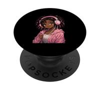 Anime Afro Black Girl Musique Afro-américaine Anime Merch PopSockets PopGrip Adhésif