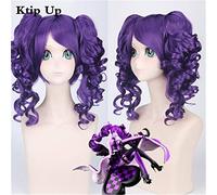 Anime Alice Wonderland Cosplay perruque violet bouclés perruques synthétiques avec des queues de cheval Halloween fête Costume perruque pour les femmes