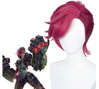 Anime Arcane VI Cosplay Perruque, Piltover Enforcer Perruque, Rose Foncé Court Perruques Pour Hommes Et Femmes, Halloween, Fête, Carnaval, Avec Perruque Chapeau