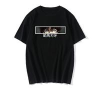 Anime Baki The Grappler T-Shirt Manga Hanma Yujiro Eyes Print Short Sleeve T-Shirts Oversized Cotton Casual Tee Shirt Streetwear Black L