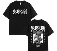 Anime Berserk Guts T-Shirts Hommes Femmes Coton T-Shirts À Manches Courtes Mode Vintage Gothique Tshirts Streetwear XS-3XL-Black||m