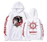 Anime Berserk Sweat à capuche imprimé décontracté à manches longues, blanc, 3XL