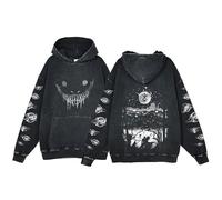 Anime Berserk Sweat à capuche vintage en coton délavé imprimé à manches longues, Noir-6, M