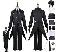 Anime Black Butler Sebastian Michaelis Cosplay Costume Tenue Ciel Phantomhive Jeu de Rôle Uniforme Ensemble Complet Halloween Carnaval Habiller avec Perruque pour Hommes (M)