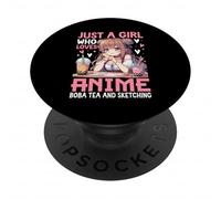 Anime Boba Tea Sketch Girl Kawaii Artiste Design PopSockets PopGrip Adhésif