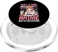 Anime Boba Tea Sketch Girl Kawaii Artiste Design PopSockets PopGrip pour MagSafe