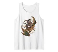 Anime Cat Funny Samourai Cat Riding Dinosaur Pterosauria Débardeur