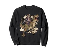 Anime Cat Funny Samourai Cat Riding Dinosaur T-Rex Sweatshirt