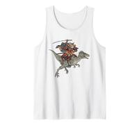 Anime Cat Funny Samourai Cat Riding Dinosaure Velociraptor Débardeur