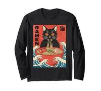 Anime Cat Ramen Japonais drôle Kawaii Manche Longue
