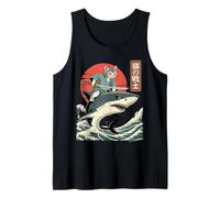 Anime Cat Riding Shark Japanese Ukiyo-e Art Samourai Cat Débardeur