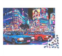 Anime City Night Scene Colourful Neon City Cars 1000 Pieces Jigsaws Adults The Impossible Challenge Home Activity 70x50cm/1000pcs
