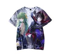 Anime Code Geass Lelouch of The Rebellion T-Shirt C.C. and L.L. Imprimé Anime Manches Courtes T-shirt Top Été Décontracté Coton Col Rond Anime Tee, Type 5, L