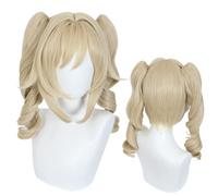 Anime Coser Wig 39inch Game Genshin Impact Wig, Anime Cosplay Barbara Golden Wig, Perruque Blonde Double Queue de Cheval avec Bonnet de Perruque Gratuit, for Halloween, Fête, Carnaval, Vie Nocturne, C