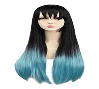 Anime Coser Wig Anime Demon Demon Slayer Tokitou Muichirou for perruque Cosplay Comic- Contoire de Carnaval perruque adulte adulte ( Perruque bleue Blue), Clip Tiger ( Double Tiger Clip)Voland(Couleur
