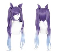 Anime Coser Wig Anime Game Cosplay Perruque for Genshin Impact Keqing, Violet Court Bob Twin Ponytail & Cat Ears Clip Hair Modeling Party Dress Up Wig, Cheveux synthétiques résistants à la chaleur + b