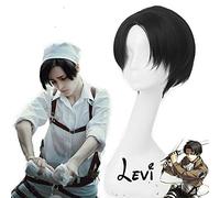 Anime Coser Wig Attaque de Titan Levi Ackerman Court Résistant à la Chaleur Synthétique Cosplay Accessoires pour Halloween Party + Perruque