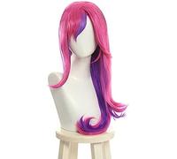Anime Coser Wig L- email perruque lol xayah cosplay perruques étoiles gardiennes cosplay perruque violette longue rose avec oreilles Halloween résistant à la chaleur cheveux synthétiques résistant à l