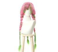 Anime Coser Wig Perruque Anime Cosplay Demon Slayer, perruque Kanroji Mitsuri for personnages Kimetsu no Yaiba Perruque longue tressée Lolita verte et rose avec bonnet de perruque, for Halloween, fête